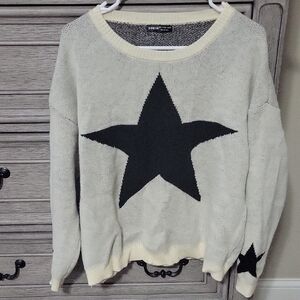 SHEIN Cream Sweater with Black Star Design